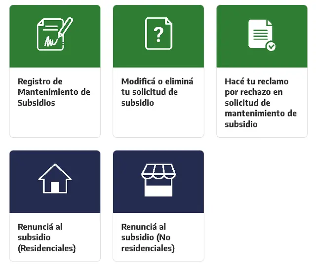 Las opciones en la página web de ERAS