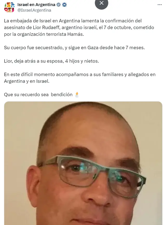 La Embajada de Israel en Argentina hizo eco de la noticia.