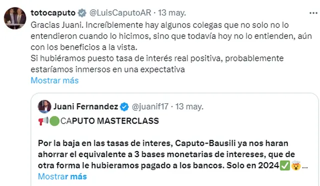Caputo confirmó que el recorte de tasas es la base de su política anti inflacionaria