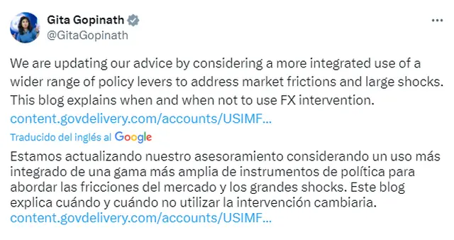 Gita Gopinath dio aval político a intervenciones de gobiernos en mercado cambiario