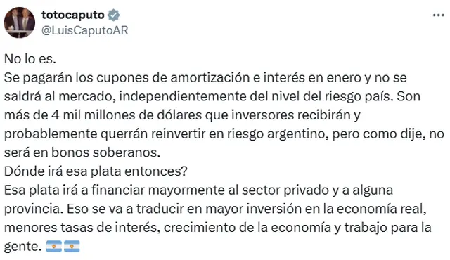 El optimismo de Caputo sobre la pujanza de la inversión privada genera dudas en el mercado