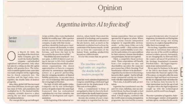 Milei expuso en el Financial Times su plan para atraer inversiones millonarias en IA con mínima regulación
