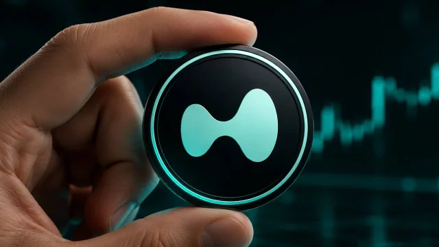 una mano sostiene una moneda de Hype