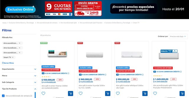 Outlet de Carrefour vende aires acondicionados baratos y en cuotas