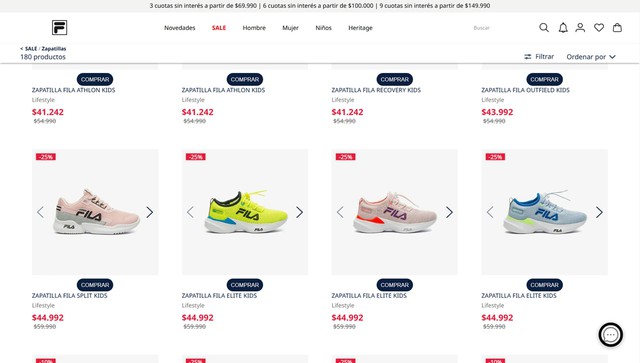 FILA vende zapatillas para niños y adultos por $50.000 en outlet online