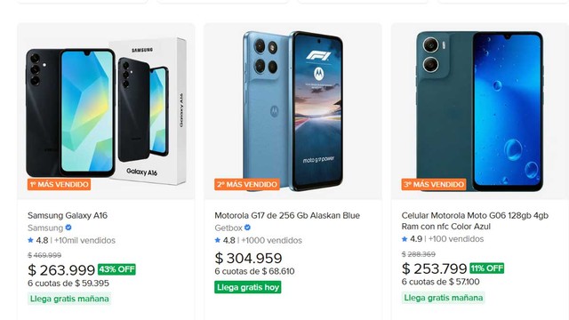 Qué ofrecen los celulares más vendidos en Mercado Libre