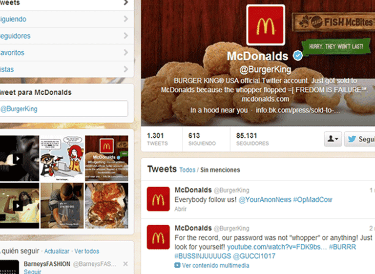 Hackearon la cuenta de Twitter de Burger King y agregaron el logo de Mc Donald´s