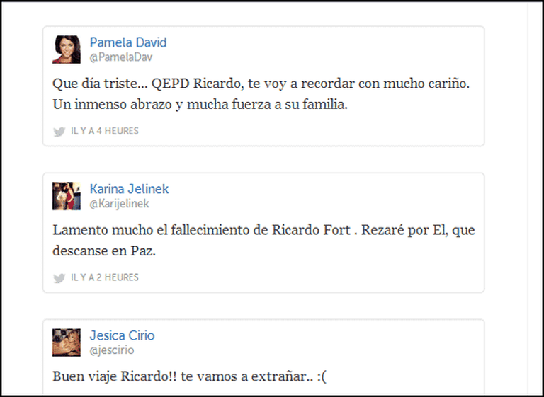 Tras la muerte de Ricardo Fort, los famosos le dedicaron un último adí­os en Twitter