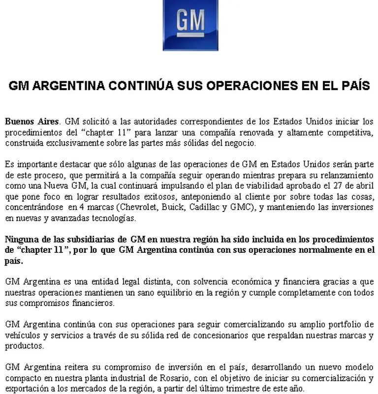 La quiebra de GM saltea a la Argentina y ya se conoce dónde golpeará más fuerte