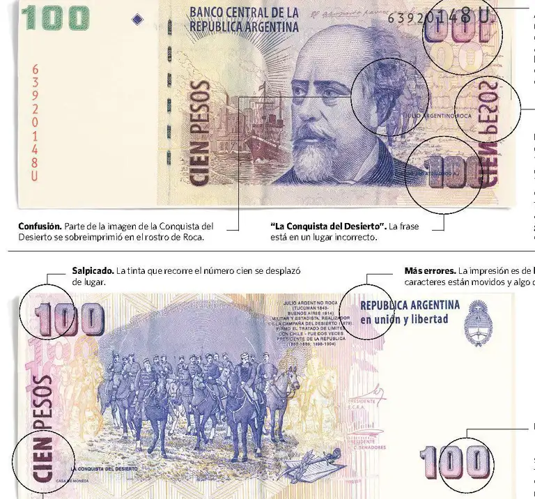 Circulan billetes de $100 con groseros errores de impresión