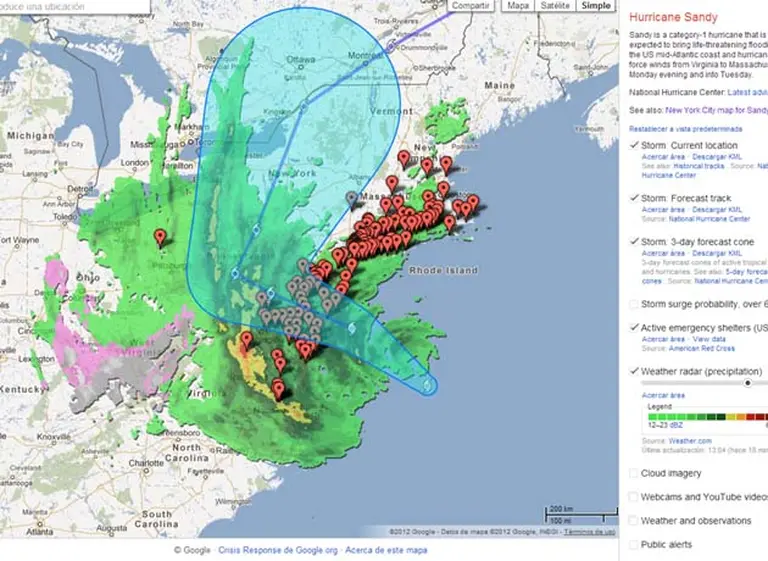 Google Maps permite ver en la web la evolución del huracán Sandy