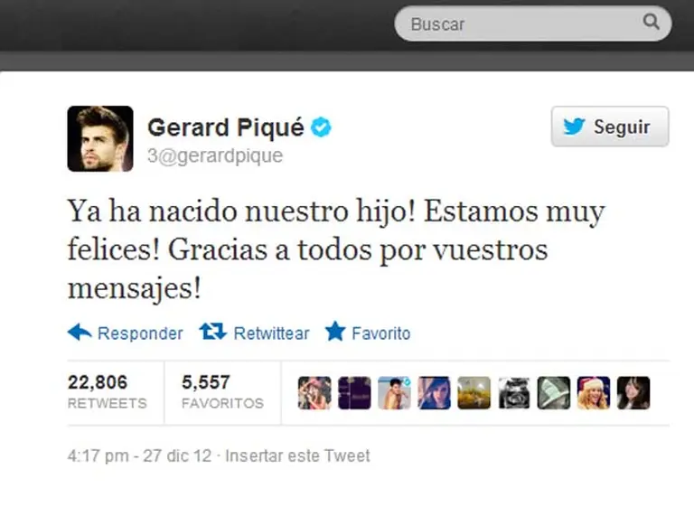 Gerard Piqué anunció por Twitter el nacimiento de su hijo "Inocencio"