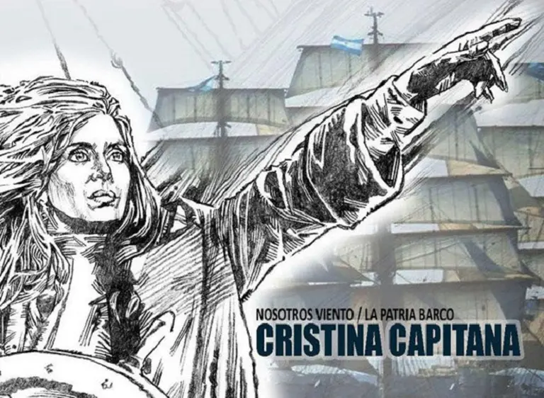 Con afiches de "Cristina capitana", convocan a recibir a la Fragata Libertad