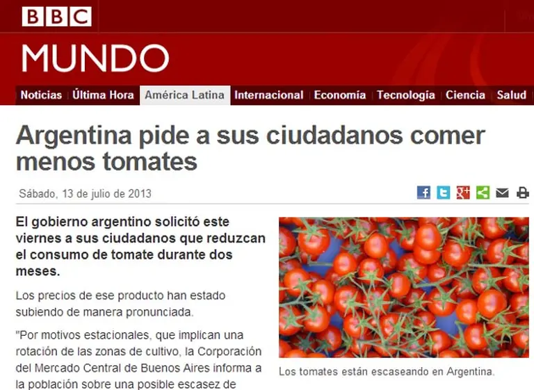 El problema de los tomates en la Argentina llegó a la BBC
