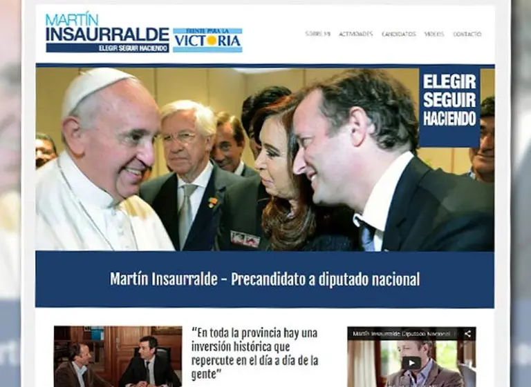 Polémico: Martí­n Insaurralde utilizó su foto con el Papa en su página de Internet