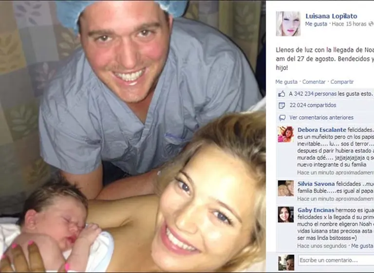 Nació Noah, el primer hijo de Luisana Lopilato y Michael Buble