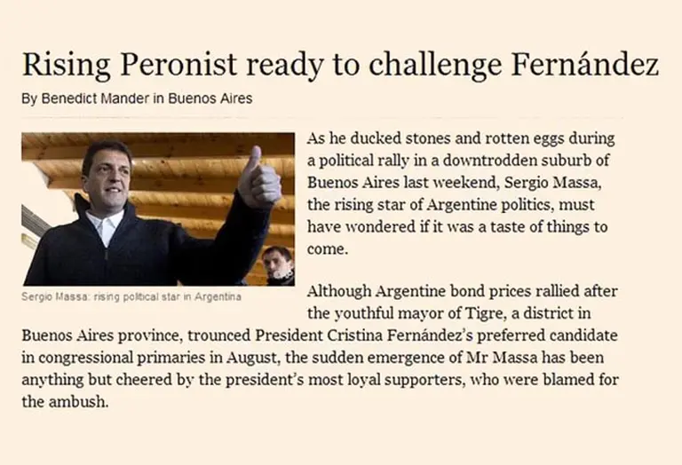 Para el Financial Times, Massa es la "estrella emergente" de la polí­tica argentina"