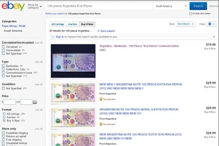 "Dólar eBay": los billetes de Evita se venden en el exterior a más del doble de su valor