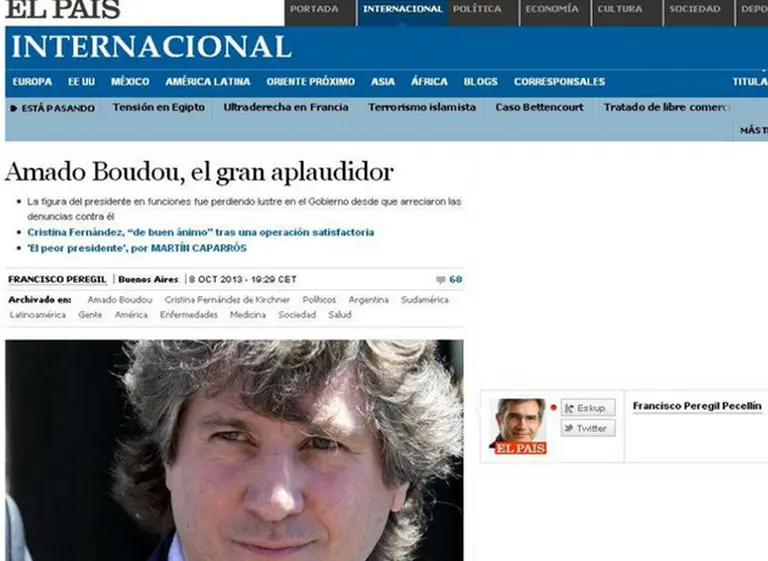 El Paí­s de España definió a Amado Boudou como "el gran aplaudidor"