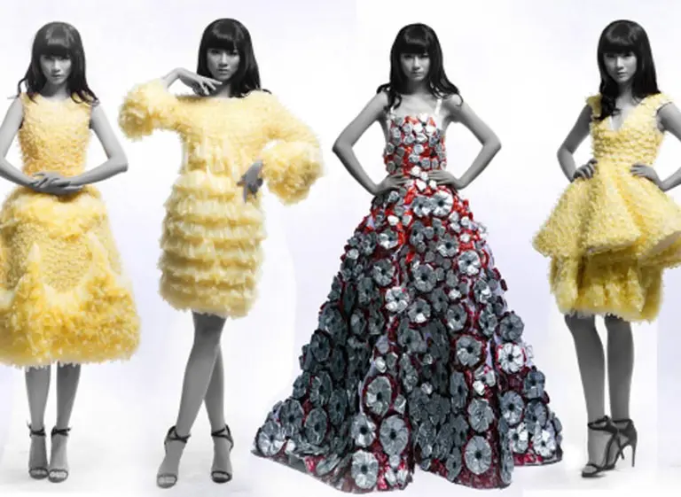 Un diseñador vietnamita confeccionó nueve vestidos con 25.000 preservativos