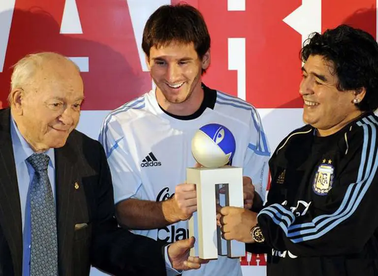 Di Stéfano, Maradona y Messi: una foto para la historia
