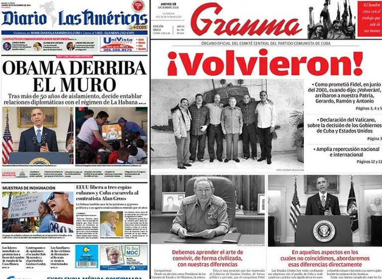 Las tapas de los diarios de EE.UU y Cuba, tras el histórico anuncio