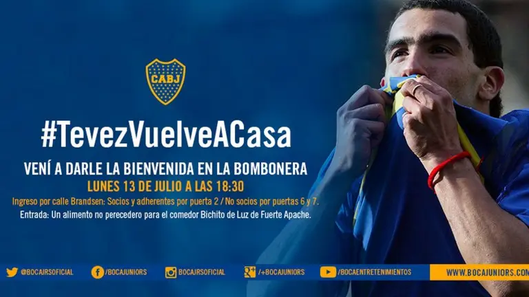 Euforia "xeneize": Tevez volvió a Boca para alegrí­a de los hinchas