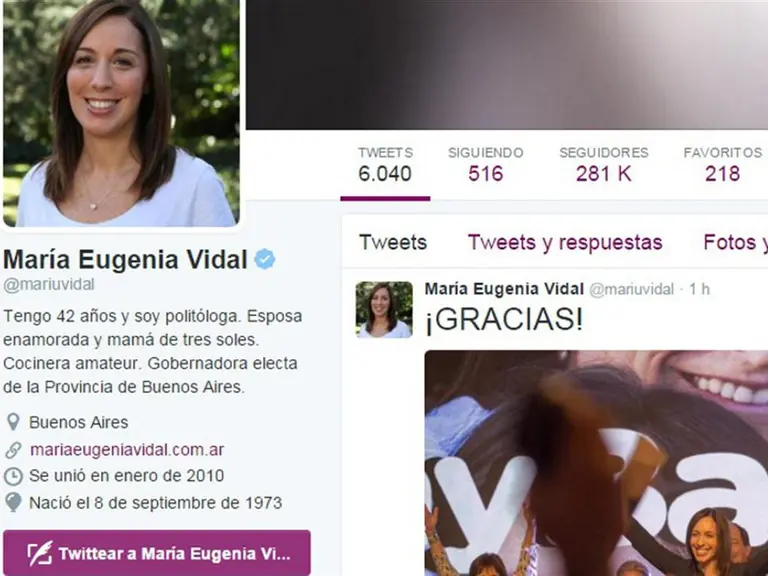 Marí­a Eugenia Vidal terminó de hablar y se proclamó gobernadora de Buenos Aires en Twitter