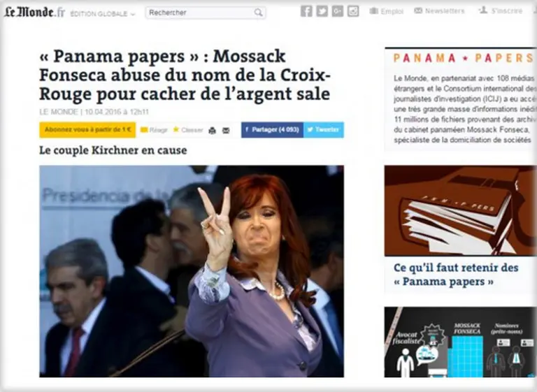Panamá Papers: Le Monde afirma que CFK fugó dinero mediante cuentas vinculadas a Cruz Roja
