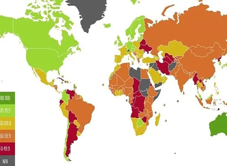 Argentina, en color rojo en el ranking que mide el grado de libertad económica
