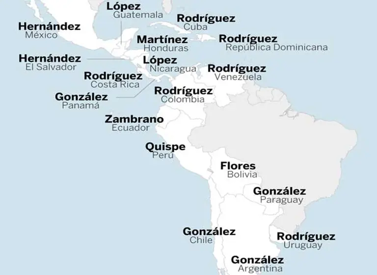 ¿Cuáles son los apellidos más comunes que se repiten en Latinoamérica?