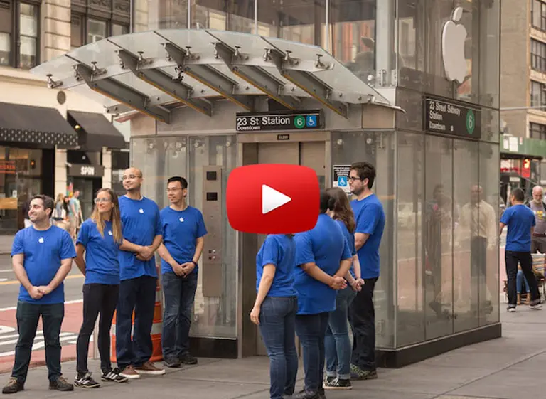 Un grupo artí­stico creó un local falso de Apple en una estación de subte de Nueva York