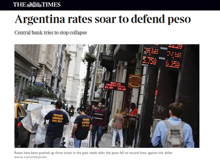 Para prensa británica, Argentina está "en primera lí­nea de una posible crisis en los mercados emergentes"