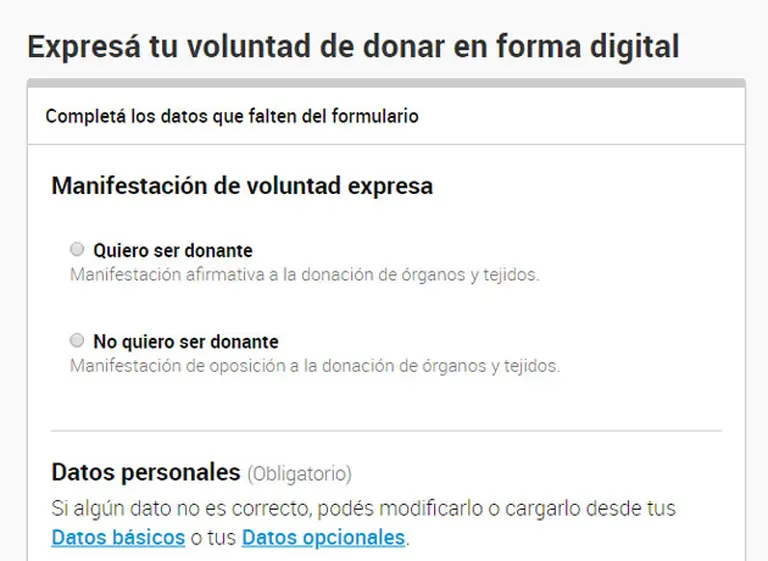 Modificaron el proceso para expresar online la voluntad de donar órganos