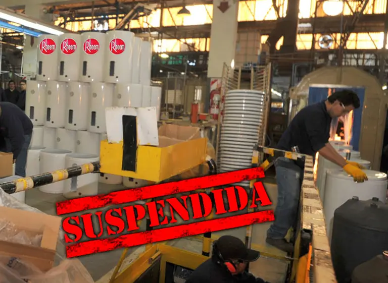 Afectada por la recesión, la fábrica de termotanques Rheem suspende su producción hasta fines de agosto