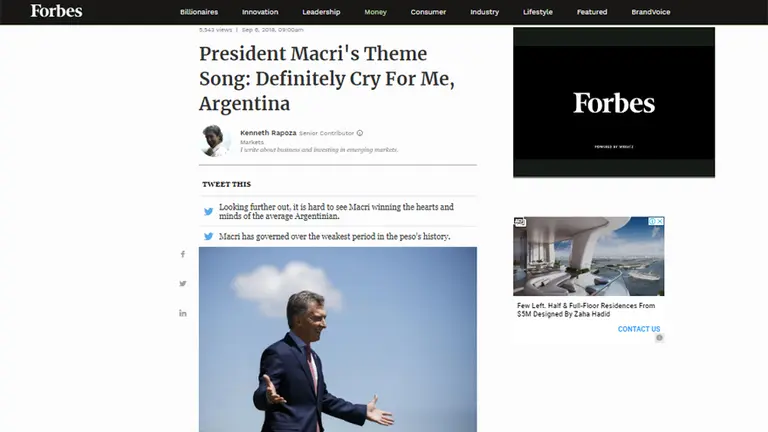"Llora por mí, Argentina": la lapidaria nota de Forbes sobre la actualidad del país