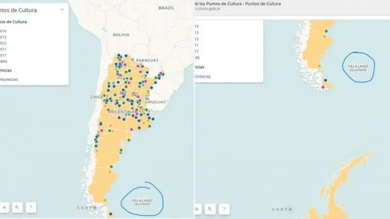 Las Islas Malvinas figuran como "Falklands" en la página web de la Secretaría de Cultura