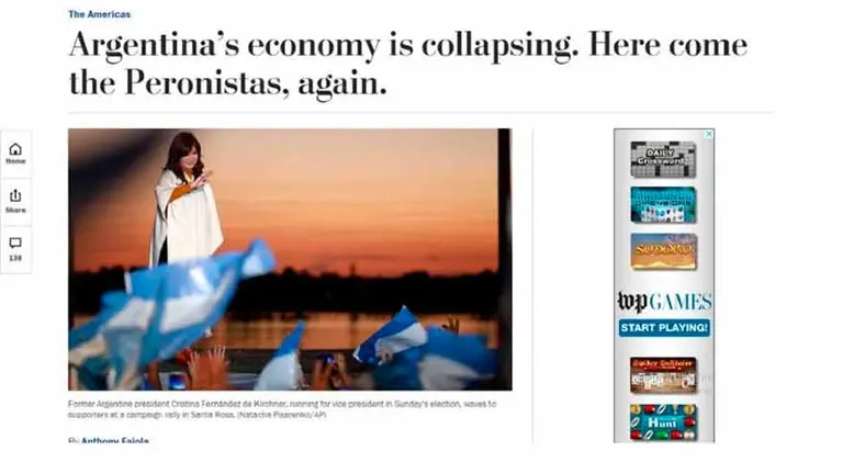 The Washington Post asegura que la Argentina "se precipita una vez más hacia el abismo económico"