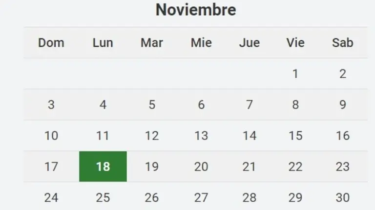 Según el calendario oficial, ¿será feriado el próximo 18 de noviembre?