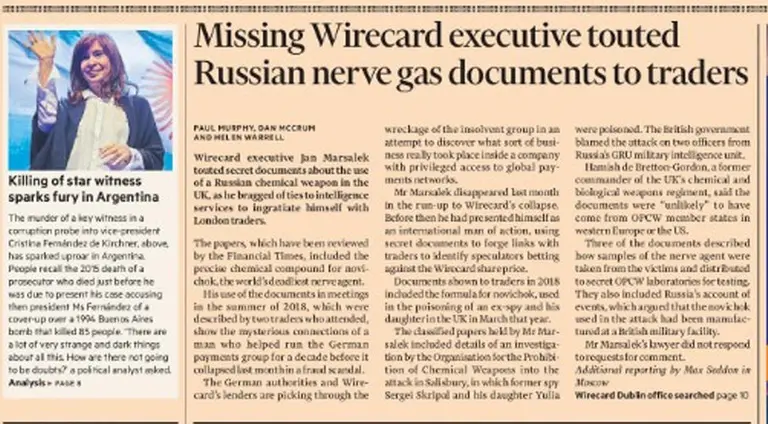 Cristina Kirchner llega a la tapa del Financial Times por el crimen de su ex secretario