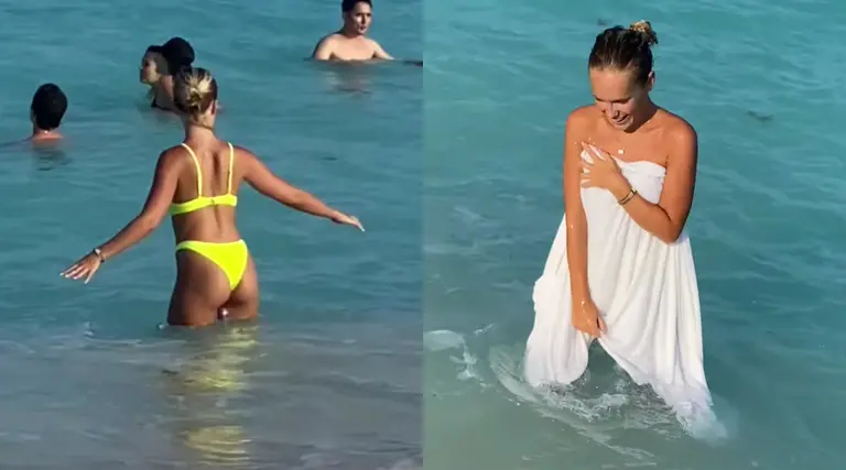 Video viral: se le "disolvió" la bikini en el mar y quedó completamente desnuda
