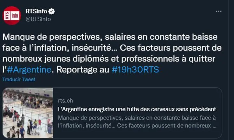 Informe de la TV suiza: Argentina sufre una "fuga de cerebros inédita"