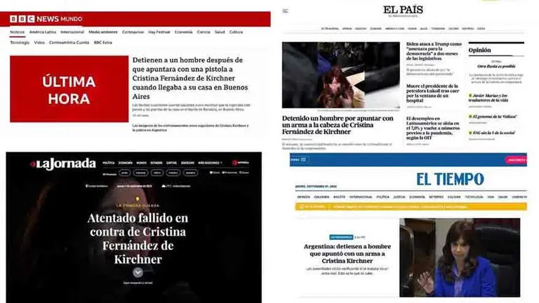 El atentado a Cristina Kirchner impactó en los medios del mundo