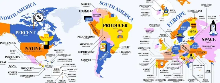Un mapa muestra cuáles son las palabras más utilizadas en Wikipedia en cada país