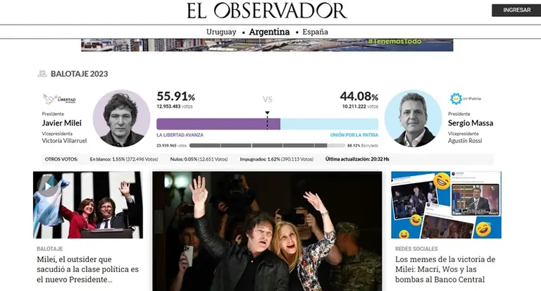 Así reaccionaron los medios del mundo tras el triunfo de Milei ante Massa