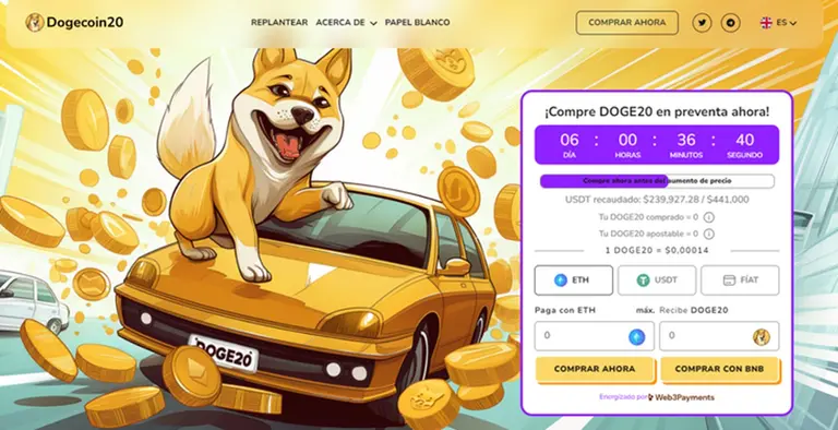 La criptomoneda meme Dogecoin20 se dispara en preventa tras la subida de Dogecoin