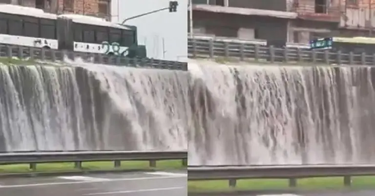 Alerta: por el temporal, se formó una "catarata" en la General Paz y se inundó la Casa Rosada
