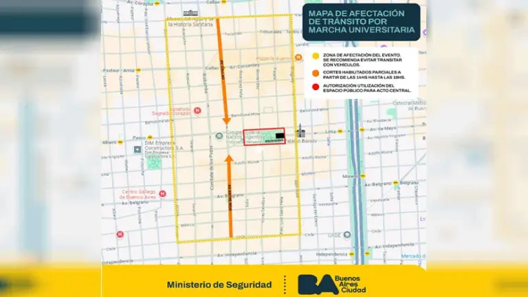 Mapa de cortes, marcha universitaria