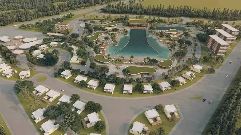 Cuánto sale un lote en un barrio con aeródromo propio, canales para navegar y piletas con olas