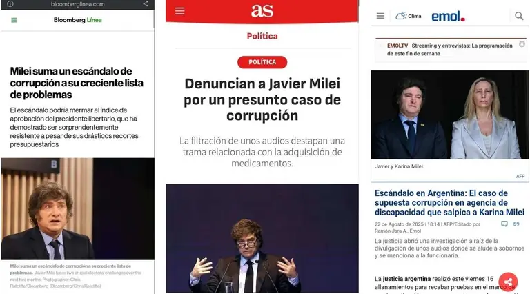Medios del mundo reflejan el escándalo de coimas en el gobierno de Milei